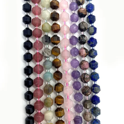 Natural Stone Faceted Round Loose Beads Lapis Lazuli Tiger Eye Rose Quartz DIY Jewelry Making Necklace Bracelet Accessory