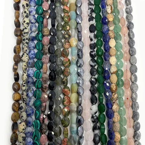 Faceted Oval Natural Stone Beads 6x8mm Lapis Lazuli Green Aventurine Loose Beads For DIY Jewelry Making Accessories