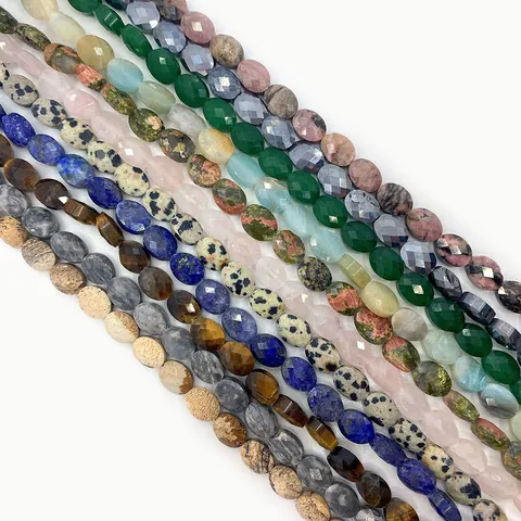 Faceted Oval Natural Stone Beads 6x8mm Lapis Lazuli Green Aventurine Loose Beads For DIY Jewelry Making Accessories