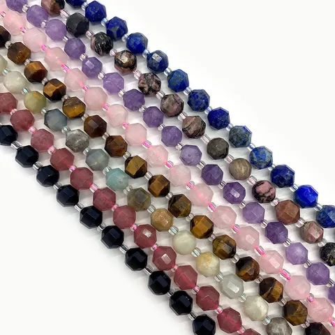 Natural Stone Faceted Round Loose Beads Lapis Lazuli Tiger Eye Rose Quartz DIY Jewelry Making Necklace Bracelet Accessory