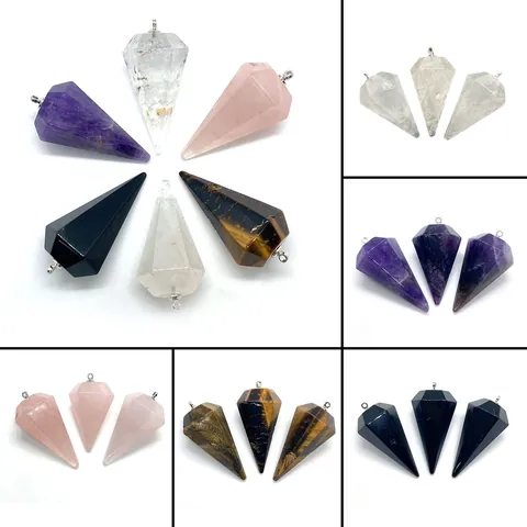Natuursteen Zeshoekige Punt Hanger Amethist Rozenkwarts Tijgeroog Helende Kristal Voor DIY Sieraden Maken Meditatie Spirituele Accessoires