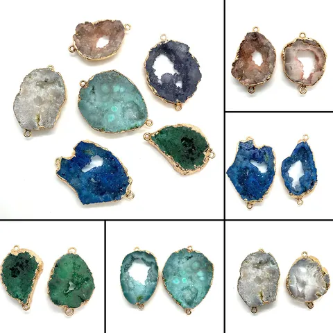 Onregelmatige Natuursteen Druzy Agaat Hanger Goud Vergulde Rand Connector Voor DIY Sieraden Maken Accessoire