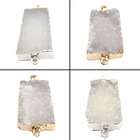 Natuursteen Druzy Kristal Connector Bedeltjes Dubbel Gat Metalen Rand Voor DIY Sieraden Maken Ketting Armband Benodigdheden