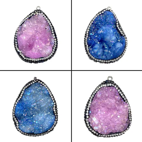 Ciondolo in Pietra Naturale Druzy Forma Goccia d'Acqua con Strass Incrostati Ciondolo di Cristallo per Fai da Te Collana Accessori