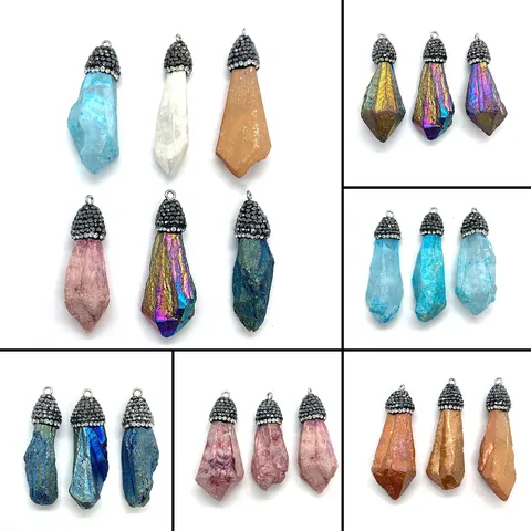 Onregelmatige Natuursteen Kristal Hanger Met Strass Ingelegde Legering Kap Voor DIY Sieraden Maken Ketting Accessoires