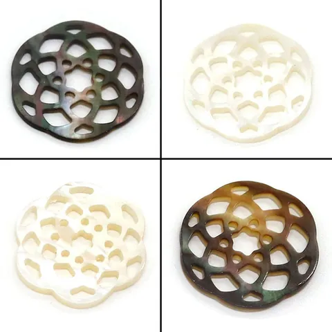 Natuurlijke Schelp Gesneden Bloem Hanger Rond Opengewerkt Ontwerp Voor DIY Sieraden Maken Ketting Accessoires Wit Zwart