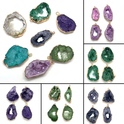 Natuursteen Druzy Agaat Geode Hanger Onregelmatig Goud Omrand Verguld Voor DIY Ketting Sieraden Maken Accessoires
