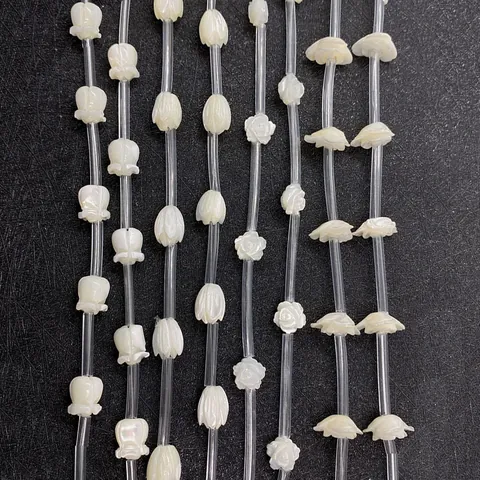 Natural Sea Shell Carved Flower Beads Rose Tulip Lily Of The Valley For Jewelry Making DIY Accessories Baroque Loose Beads