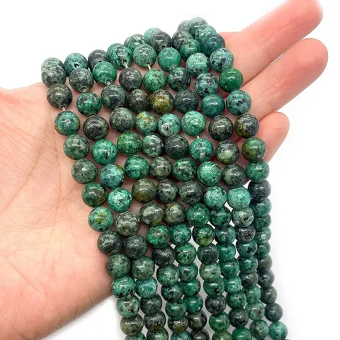 Cuentas Sueltas Redondas de Piedra Turquesa Africana Natural Cuentas de Jaspe Pulidas para Hacer Joyas DIY Accesorios Pulsera Collar