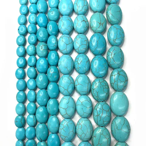 Synthetic Blue Turquoise Loose Beads Polished Oval Matrix Texture Stone Beads For DIY Jewelry Making Necklace Accessories