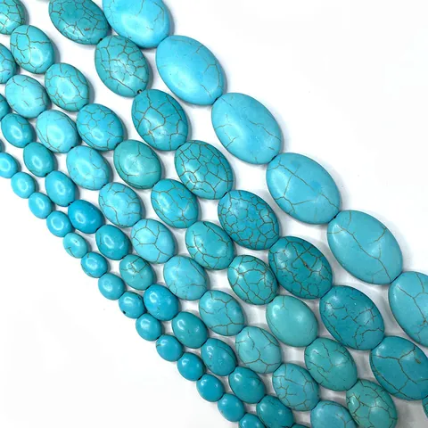 Synthetic Blue Turquoise Loose Beads Polished Oval Matrix Texture Stone Beads For DIY Jewelry Making Necklace Accessories