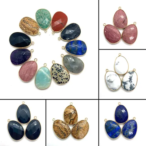 Natural Stone Water Drop Faceted Pendant Only Without Chain Metal Wrapped Teardrop Charm For DIY Necklace Earring Jewelry Making