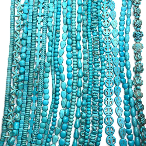 Perles en Vrac de Turquoise Synthétique Formes Irrégulières Feuille Tortue Croix Crâne Coeur pour Accessoires de Création de Bijoux DIY