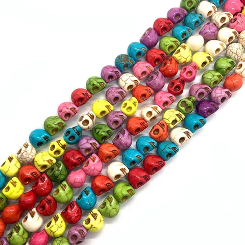 Synthetic Turquoise Skull Shaped Beads Dyed Antique Crackle Loose Beads For DIY Jewelry Making Halloween Gothic Accessory