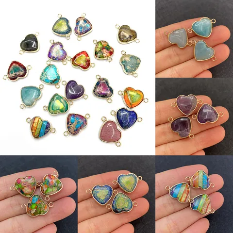 Conector de Colgante de Corazón de Piedra Natural Turquesa Marco Dorado Piedra Semipreciosa Accesorios para Joyería DIY