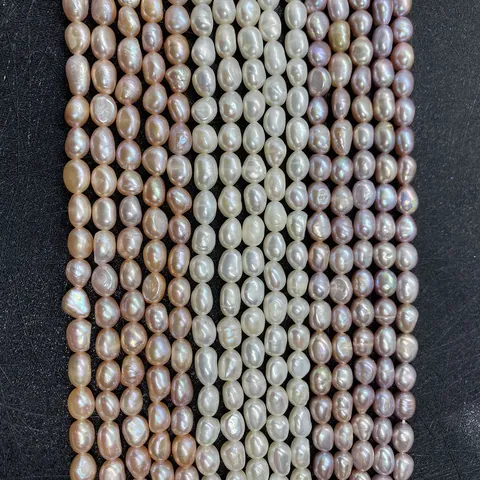 Natural Freshwater Pearl Loose Beads Rice Shape Threaded Cultured Pearl Strands For DIY Jewelry Making Necklace Accessories