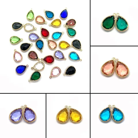 Faceted Natural Stone Crystal Teardrop Pendant Beaded Edge Alloy Charm For DIY Necklace Earring Jewelry Making Accessories