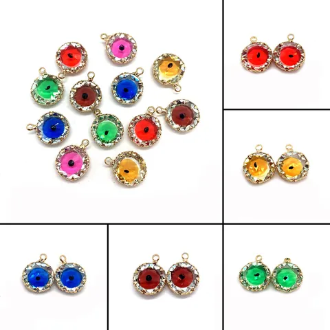 Round Faceted Natural Stone Crystal Evil Eye Pendant With Alloy Bezel For DIY Necklace Bracelet Jewelry Making Accessories