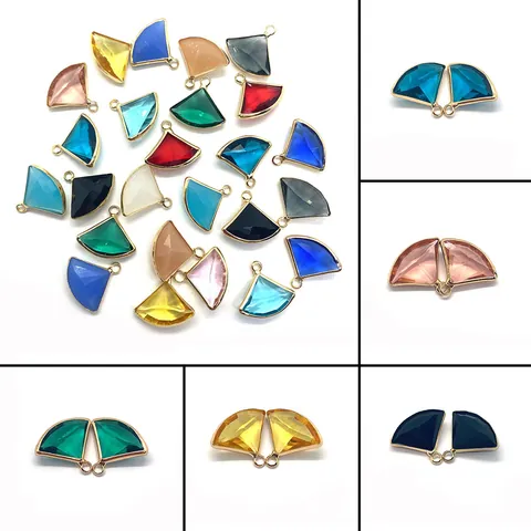 Fan Shaped Natural Stone Crystal Pendant Gold Plated Metal Charms For DIY Necklace Jewelry Making Crafts Wedding Party Gift