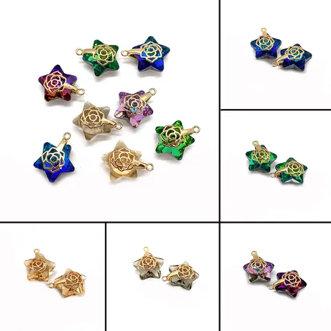 Pendentif Étoile en Cristal Pierre Naturelle Uniquement Sans Chaîne Or Alliage Rose Design Évidé Femme DIY Bijoux