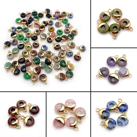 Natuursteen Donut Hanger Voor DIY Ketting Cirkelvormig Malachiet Zwarte Agaat Amethist Tijgeroog Legering Sieraden Maken Accessoires