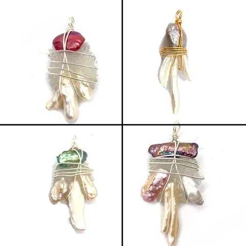 Handcrafted Wire Wrapped Natural Stone Baroque Pearl Pendant Irregular Chicken Claw Shape Crystal Cluster Charm For DIY Necklace Jewelry Making Accessories