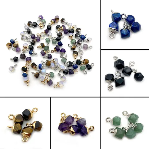 Natural Stone Pendant Charm Irregular Faceted Cut Amethyst Agate Lapis Lazuli Alloy Cap For DIY Necklace Jewelry Making Accessories