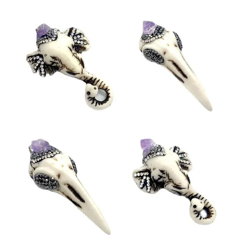 Bohemian Ethnic Bird Skull Elephant Head Pendant Amethyst Look Crystal Rhinestones Acrylic DIY Necklace Jewelry Making Charms