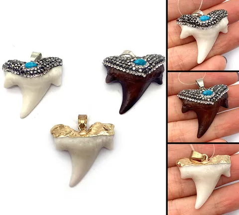 Ciondolo a Dente Di Squalo In Acrilico Con Strass E Turchese Sintetico Per Creazione Di Gioielli DIY Accessori Per Collane Per Uomo Donna