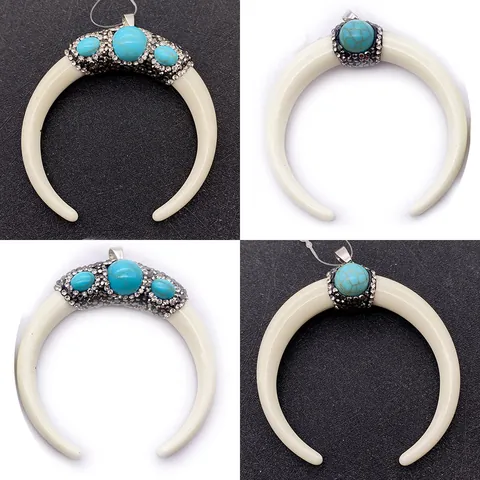 Bohemian Mond Horn Anhänger Acryl Harz Mit Synthetischem Türkis Strass Eingelegt Für DIY Schmuckherstellung Halskette Zubehör