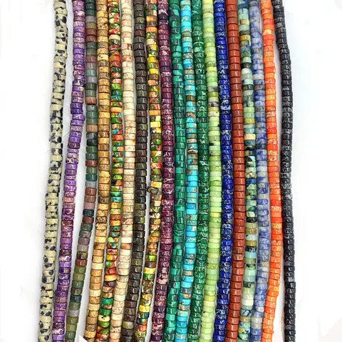 Cuentas Heishi de Piedra Natural 2x4 Cuentas de Tubo Pulido Ojo de Tigre Turquesa Ágata Cuentas Sueltas para Collar Pulsera Joyería DIY