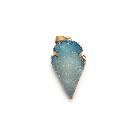 Colgante Druzy Cuarzo Punta de Flecha Piedra Natural Forma Hoja Borde Metálico para Collar DIY Joyería Mujer