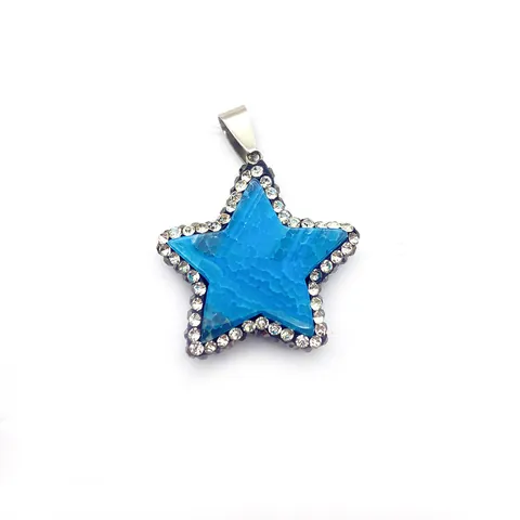 Natural Stone Pentagram Star Pendant Rhinestone Inlaid DIY Necklace Charms For Jewelry Making Handmade Accessory For Women