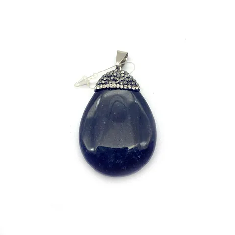 Natural Stone Water Drop Pendant Rhinestone Inlaid Teardrop Chalcedony Agate Charm For DIY Necklace Jewelry Making Accessories