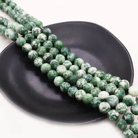 Natural Stone Green Spotted Round Loose Beads Polished Semi Precious Stone For DIY Jewelry Making Necklace Bracelet Women Accessory