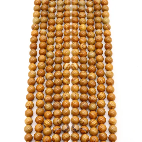 Natural Picture Jasper Wood Grain Stone Round Loose Beads Polished Stone Sphere For DIY Necklace Bracelet Jewelry Making