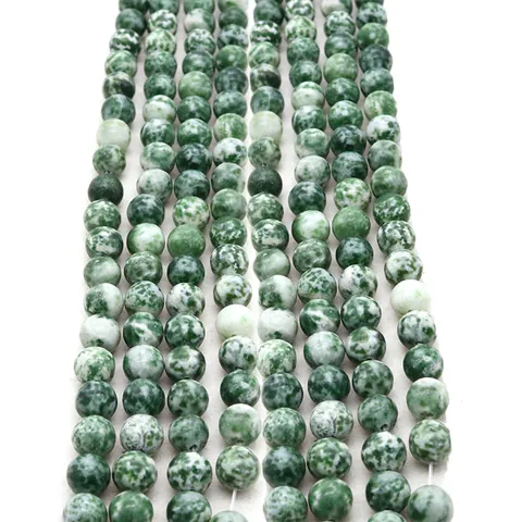 Natural Stone Green Spotted Round Loose Beads Polished Semi Precious Stone For DIY Jewelry Making Necklace Bracelet Women Accessory