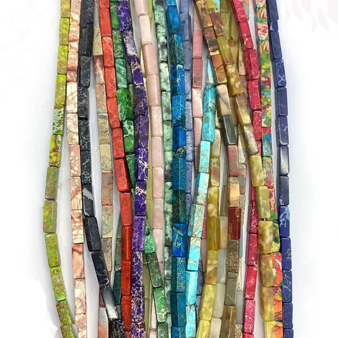 Natural Imperial Jasper Square Tube Loose Beads Polished Stone Spacer Beads For DIY Jewelry Making Bracelet Necklace Crafts