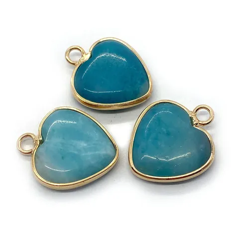 Natural Stone Heart Pendant Gold Plated Edged Heart Shape Charms For DIY Necklace Bracelet Jewelry Making Accessories