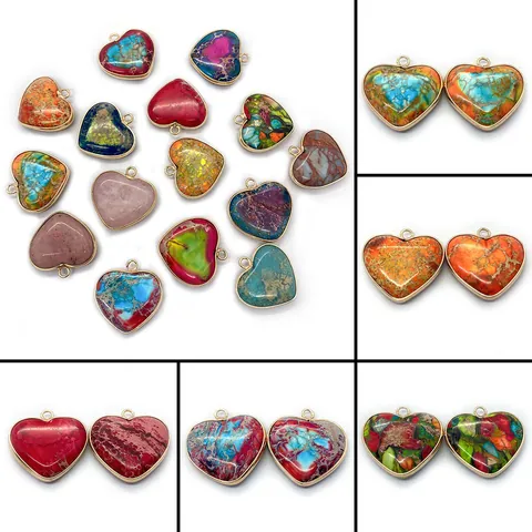 Natural Stone Heart Shape Pendant Only (Without Chain) With Gold Plated Alloy Edging Bohemian Style DIY Jewelry Making Accessories For Women Necklace