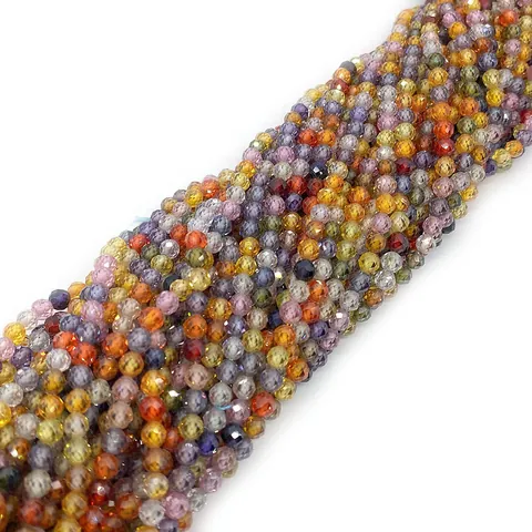 Natural Stone Zircon Loose Beads Mixed Colors Faceted Round Beads For DIY Necklace Bracelet Jewelry Making Accessories