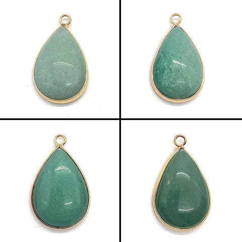 Natural Green Aventurine Stone Teardrop Pendant With Gold Plated Metal Border DIY Jewelry Making Charms For Necklace
