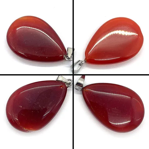 Natural Red Agate Teardrop Pendant Only (Without Chain) Polished Gemstone Charm With Silver Bail For DIY Necklace Jewelry Making Gift