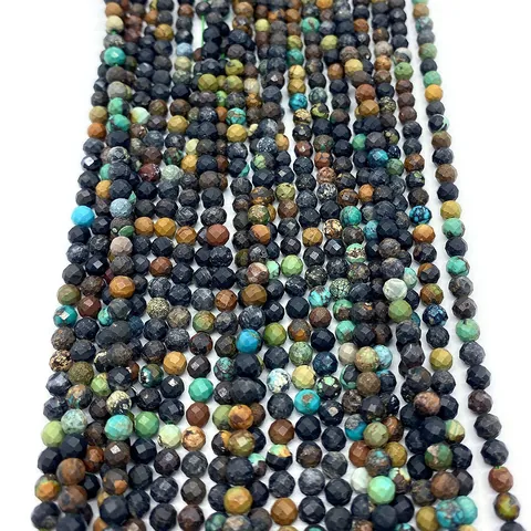 Natural Stone Faceted Round Beads For DIY Jewelry Making African Turquoise Loose Beads For Necklace Bracelet Accessories