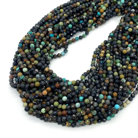 Natural Stone Faceted Round Beads For DIY Jewelry Making African Turquoise Loose Beads For Necklace Bracelet Accessories