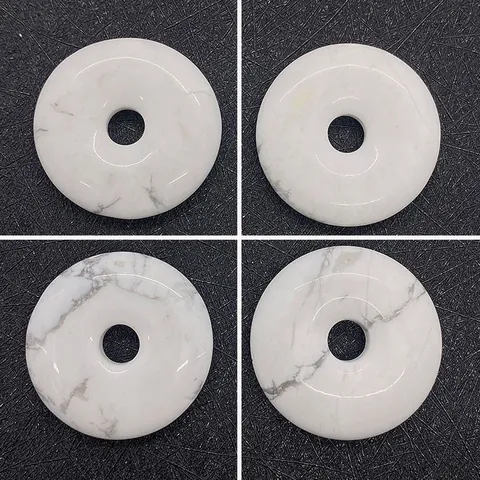 Natural Stone Donut Pendant White Turquoise Howlite Round Ring Flat Circular Bead For DIY Jewelry Making Necklace Accessory
