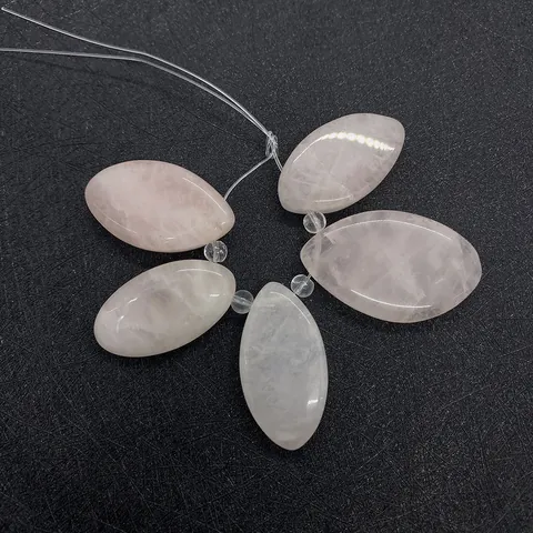 Natural Rose Quartz Marquis Shape Polished Pendants For DIY Necklace Jewelry Making Pink Stone Charms Accessories