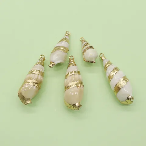 Natural Shell Conch Pendant Gold Plated Electroplated Sea Snail Charm For DIY Necklace Earring Jewelry Making Accessory