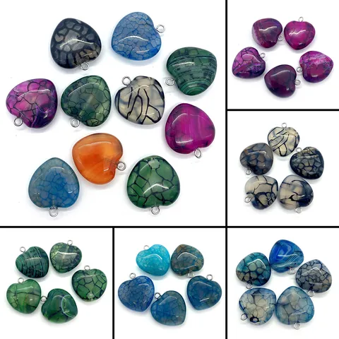 Natural Stone Dragon Vein Agate Heart Pendant Polished Heart Shape Pendant Only (Without Chain) For DIY Jewelry Making