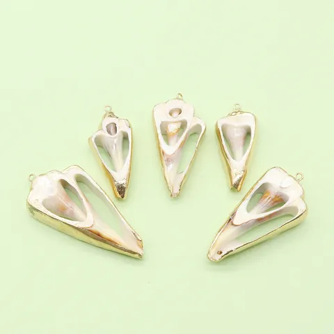 Natural Shell Conch Pendant Gold Plated Edge For DIY Jewelry Making Necklaces Pendant Only Without Chain Ocean Style Women Accessories